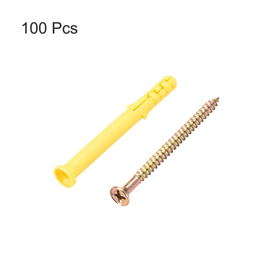 Harfington 6mmx60mm Plastic Expansion Tube for Drywall with Screws Yellow 100pcs