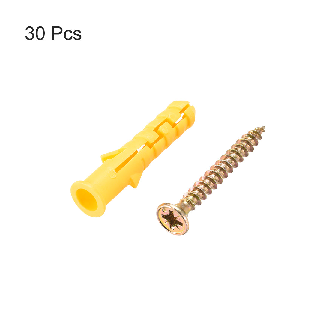 Harfington 8mmx40mm Plastic Expansion Tube for Drywall with Screws Yellow 30pcs