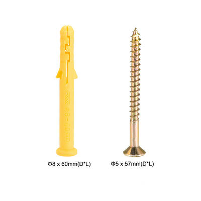 Harfington 8mmx60mm Plastic Expansion Tube for Drywall with Screws Yellow 15pcs