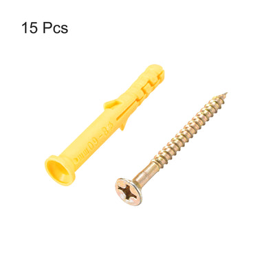 Harfington 8mmx60mm Plastic Expansion Tube for Drywall with Screws Yellow 15pcs