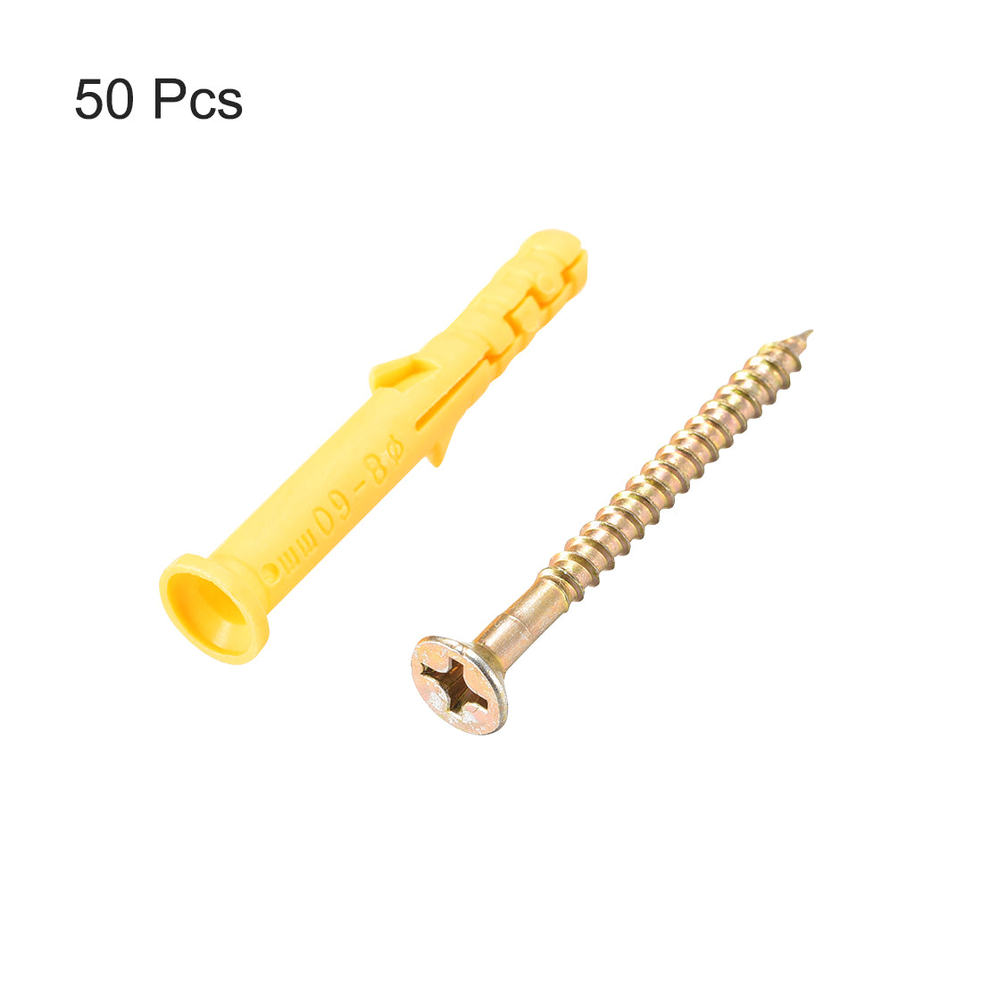 Harfington 8mmx60mm Plastic Expansion Tube for Drywall with Screws Yellow 50pcs