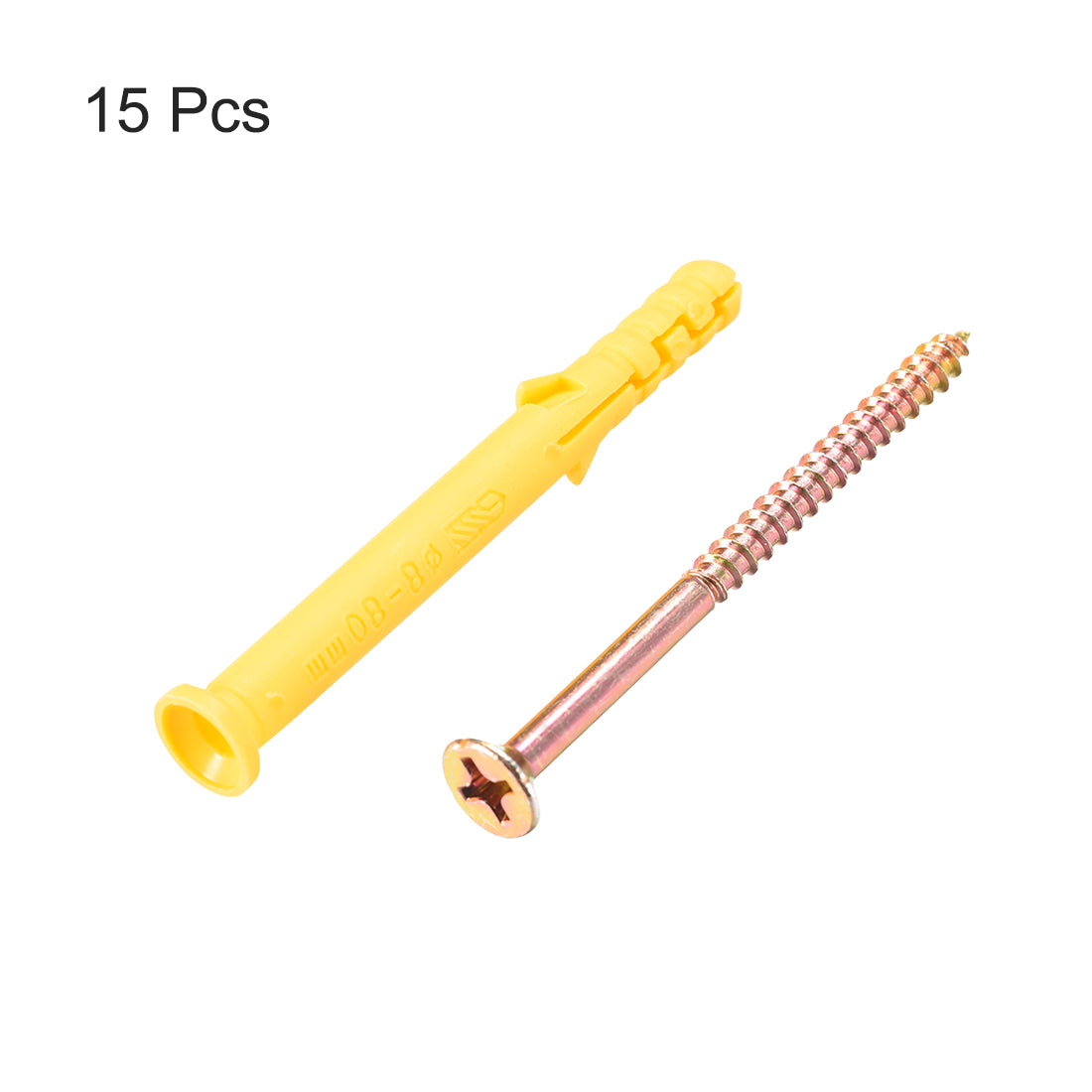 Harfington 8mmx80mm Plastic Expansion Tube for Drywall with Screws Yellow 15pcs