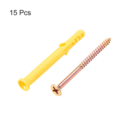 Harfington 8mmx80mm Plastic Expansion Tube for Drywall with Screws Yellow 15pcs