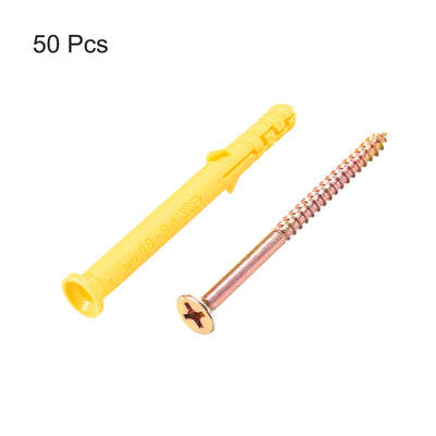 Harfington 8mmx80mm Plastic Expansion Tube for Drywall with Screws Yellow 50pcs