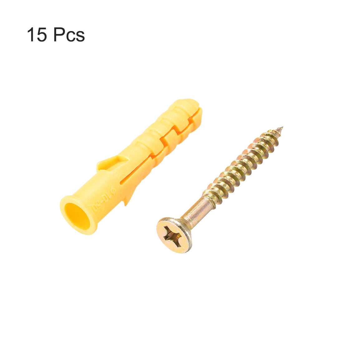 Harfington 10mmx50mm Plastic Expansion Tube for Drywall with Screws Yellow 15pcs