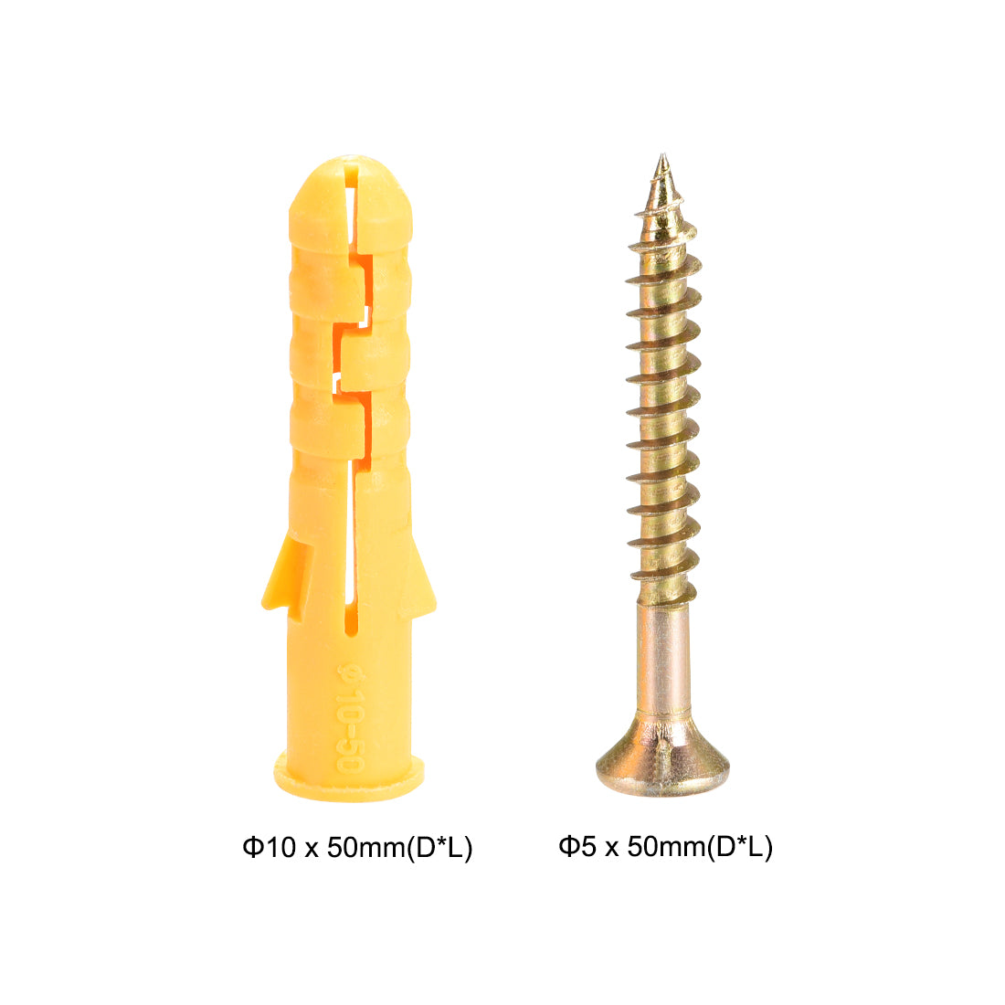 Harfington 10mmx50mm Plastic Expansion Tube for Drywall with Screws Yellow 50pcs