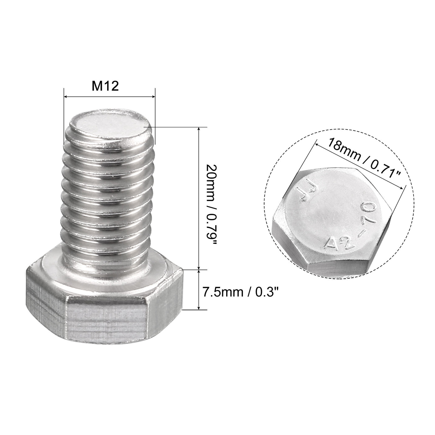 Harfington Hex Bolt 304 Stainless Steel Fully Threade