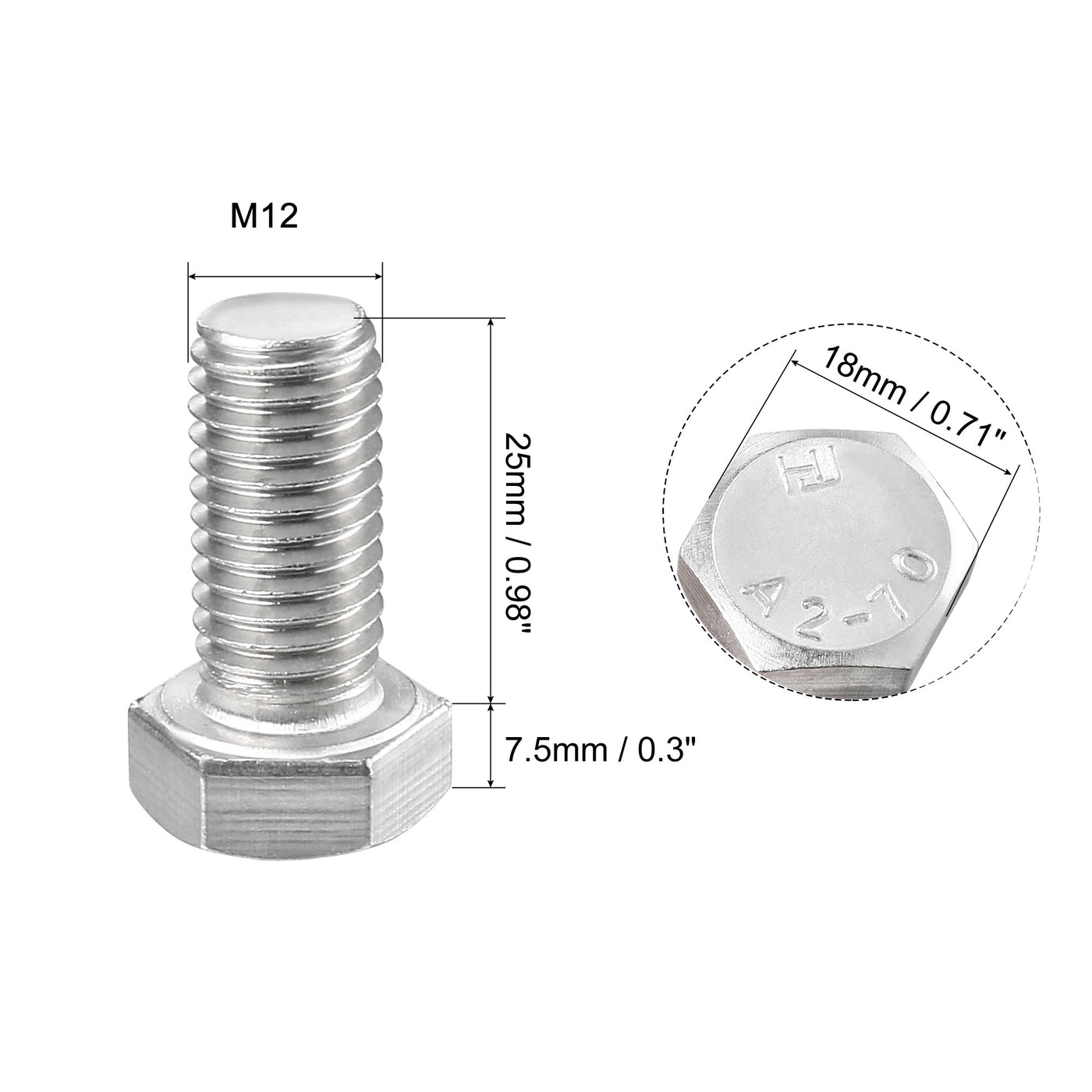 Harfington 8 pcs Stainless Steel Hexagonal Head Screw Bolts