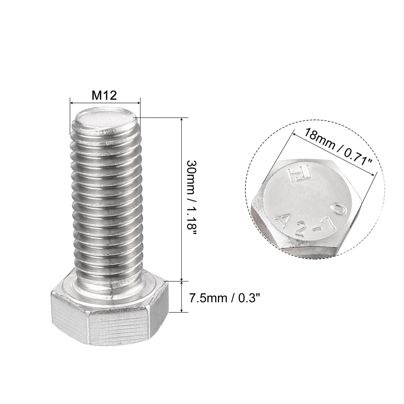 Harfington Hex Bolt 304 Stainless Steel Fully Threade