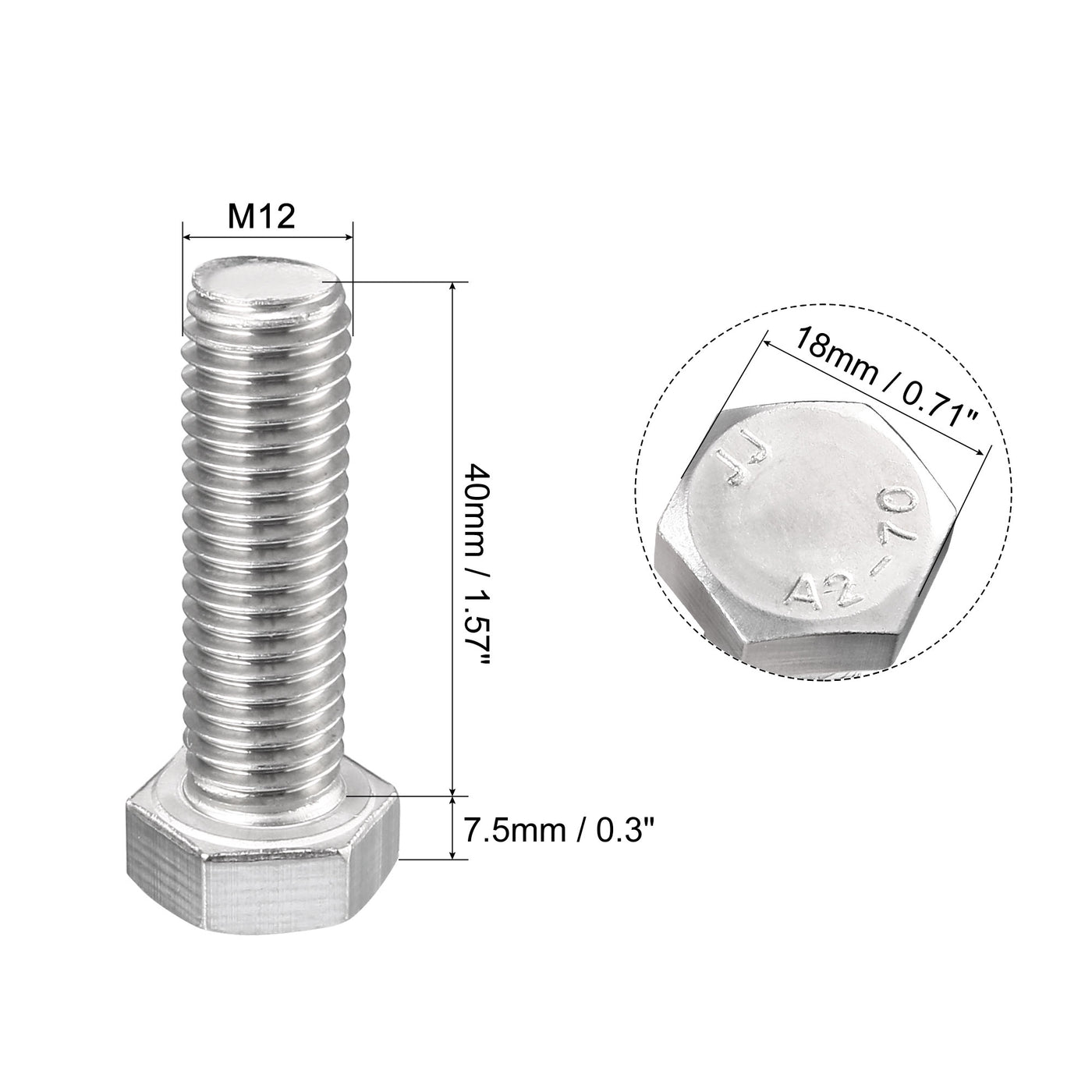 Harfington Hex Bolt 304 Stainless Steel Fully Threade