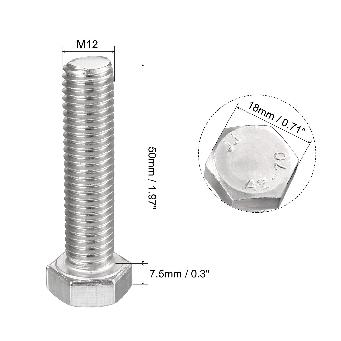 Harfington Hex Bolt 304 Stainless Steel Fully Threade