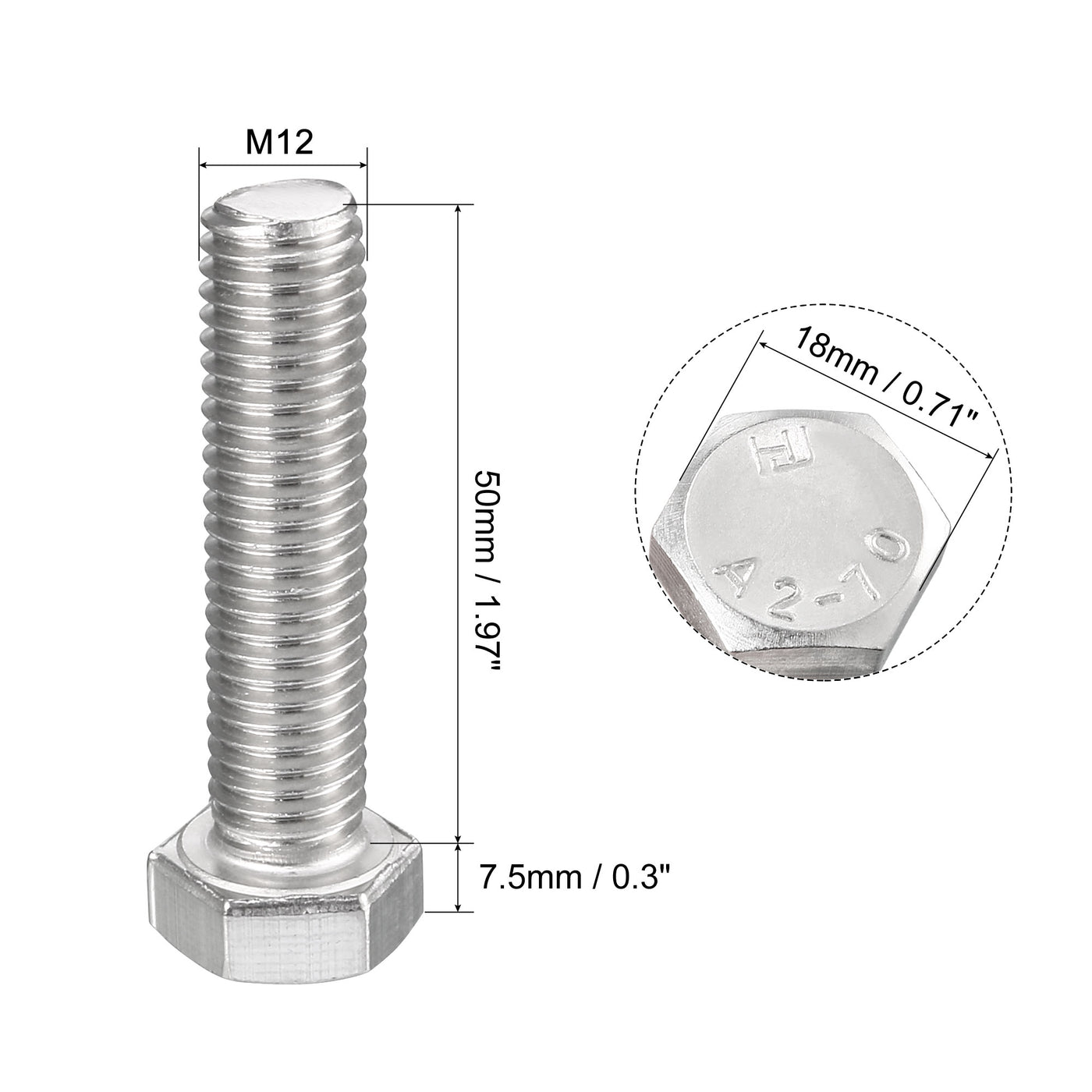 Harfington Hex Bolt 304 Stainless Steel Fully Threade