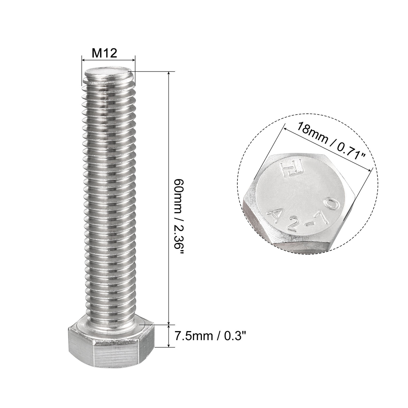 Harfington Hex Bolt 304 Stainless Steel Fully Threade