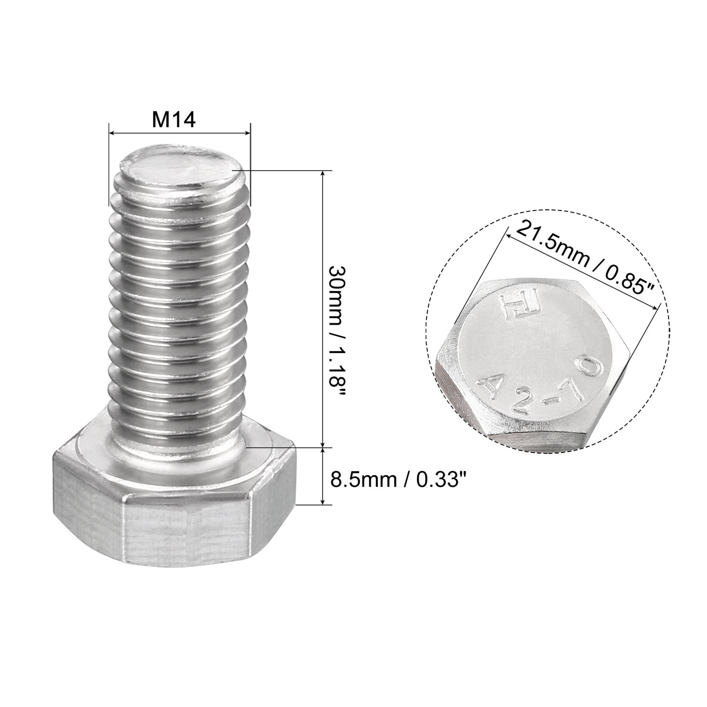 Harfington 4 pcs 304 Stainless Steel Hex Bolt