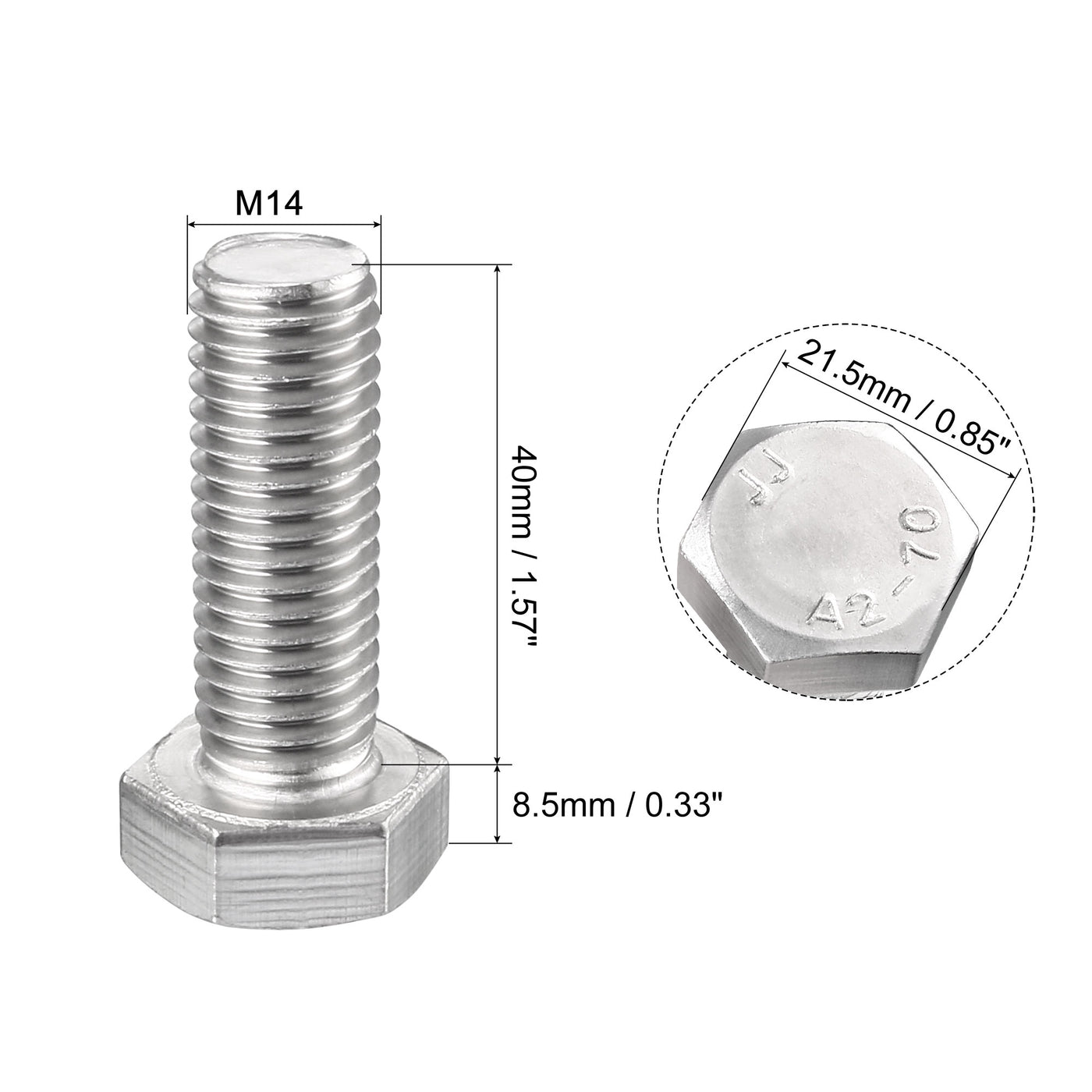 Harfington 2 pcs 304 Stainless Steel Hex Bolt