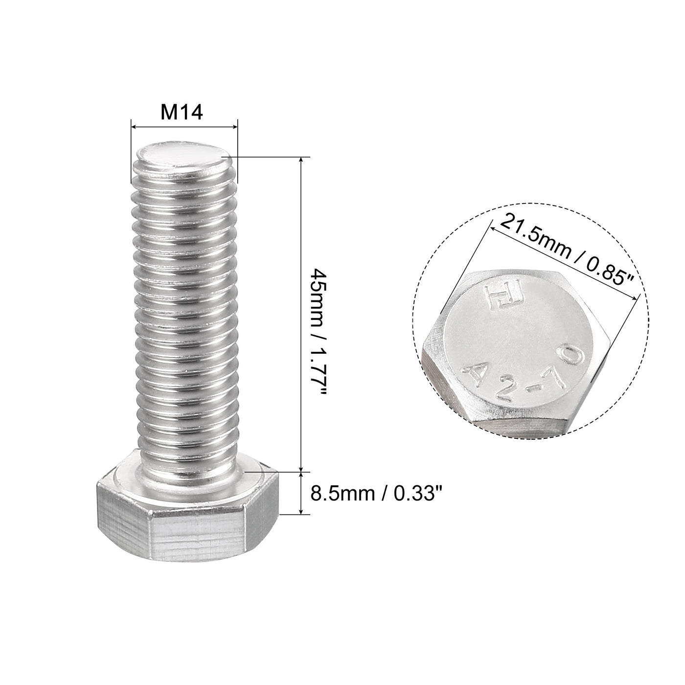 Harfington 4 pcs 304 Stainless Steel Hex Bolt