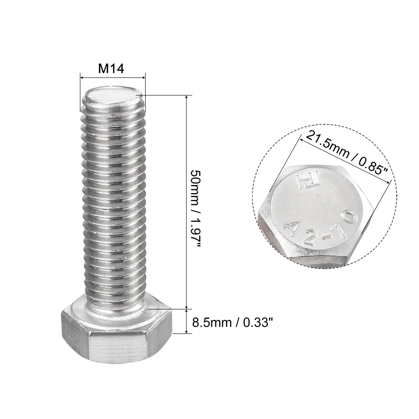 Harfington 2 pcs 304 Stainless Steel Hex Bolt