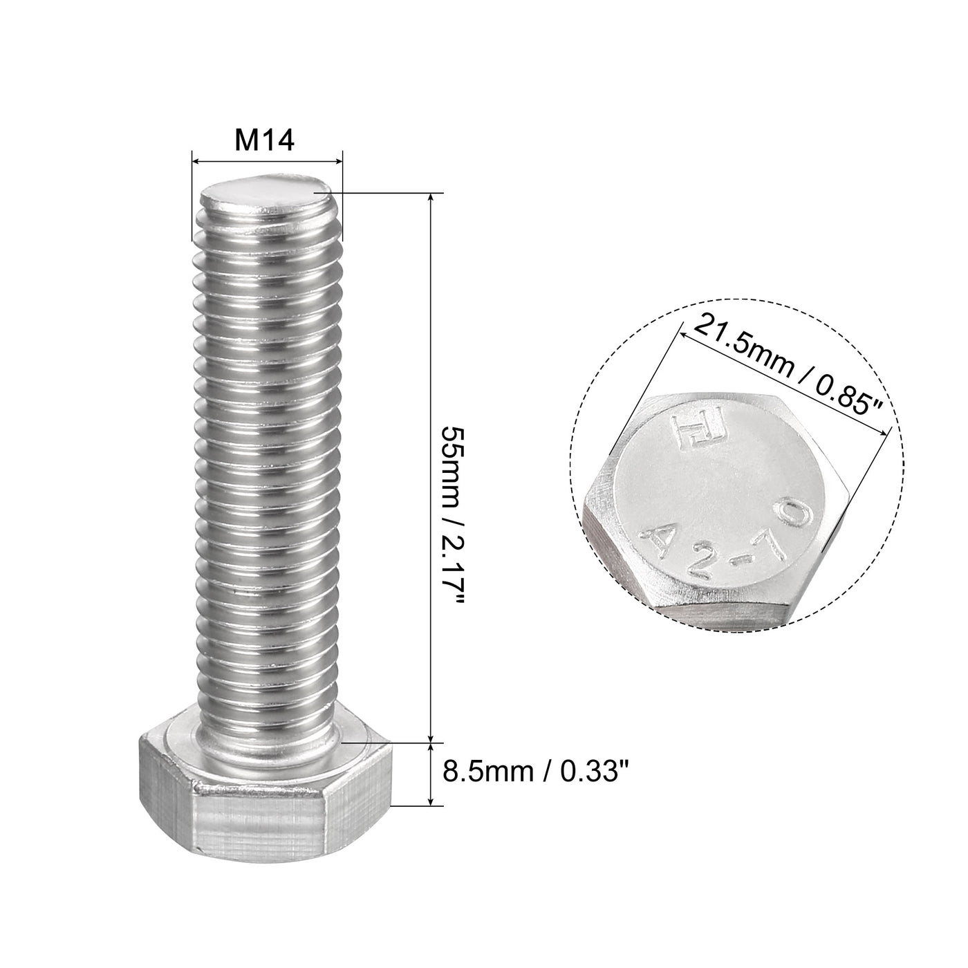 Harfington 2pcs 304 Stainless Steel Hexagonal Head Screw Bolts