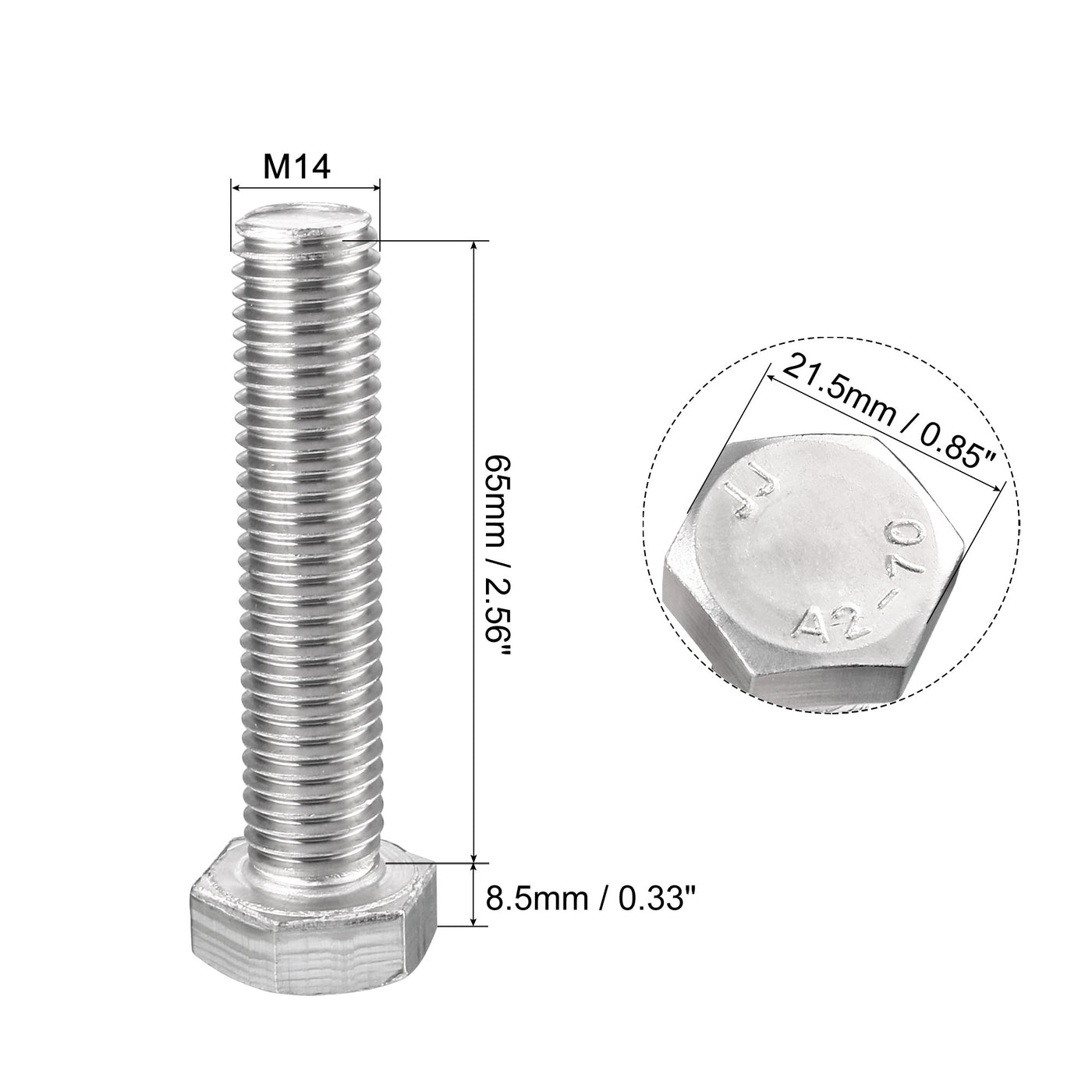 Harfington 4 pcs 304 Stainless Steel Hex Bolt