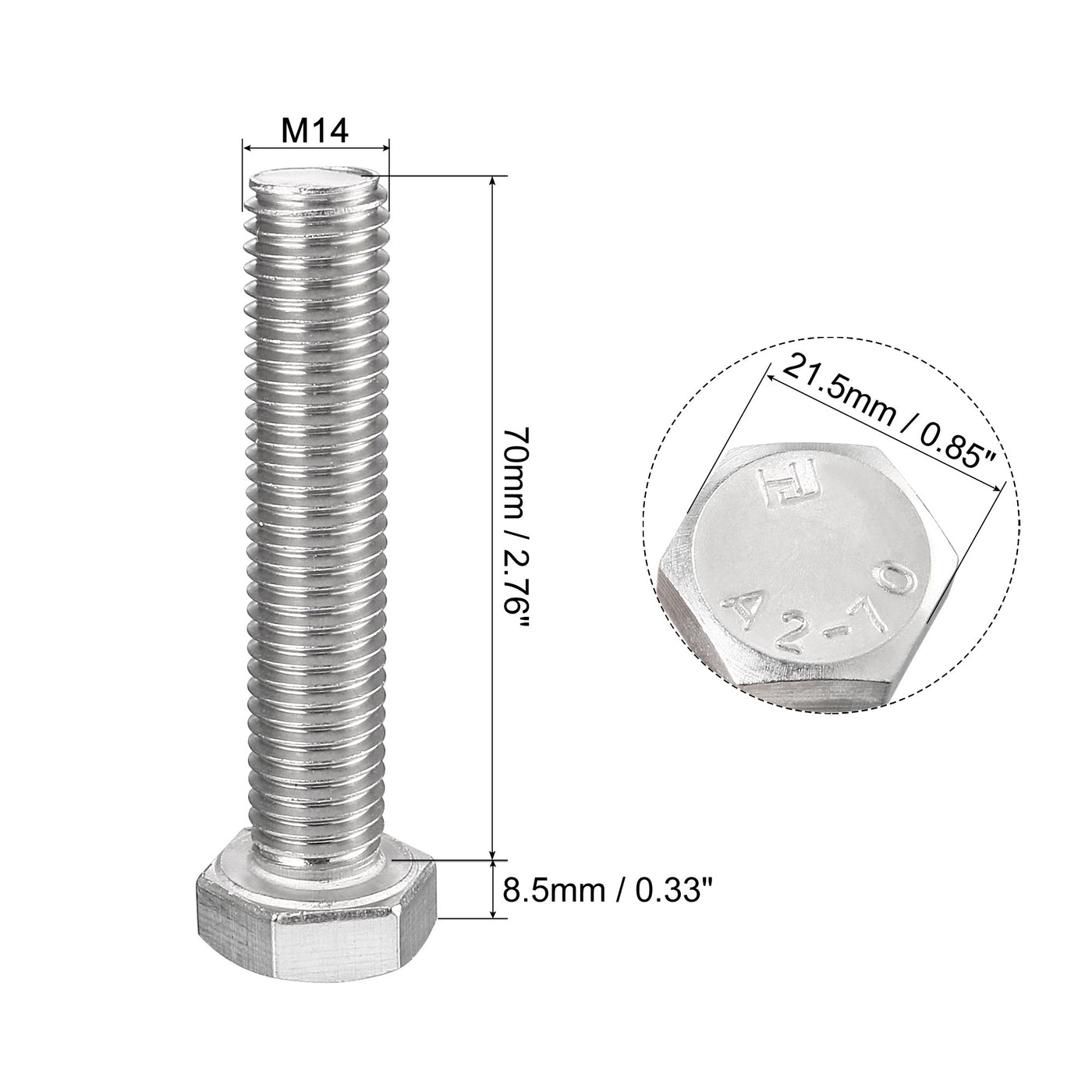 Harfington 4 pcs 304 Stainless Steel Hex Bolt