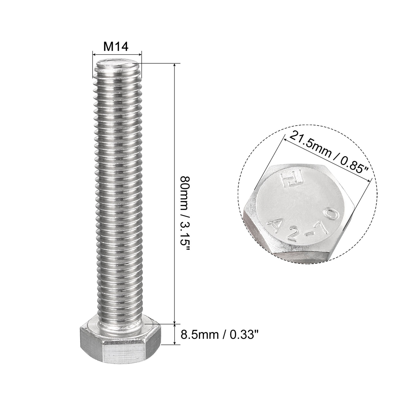 Harfington 2 pcs 304 Stainless Steel Hex Bolt