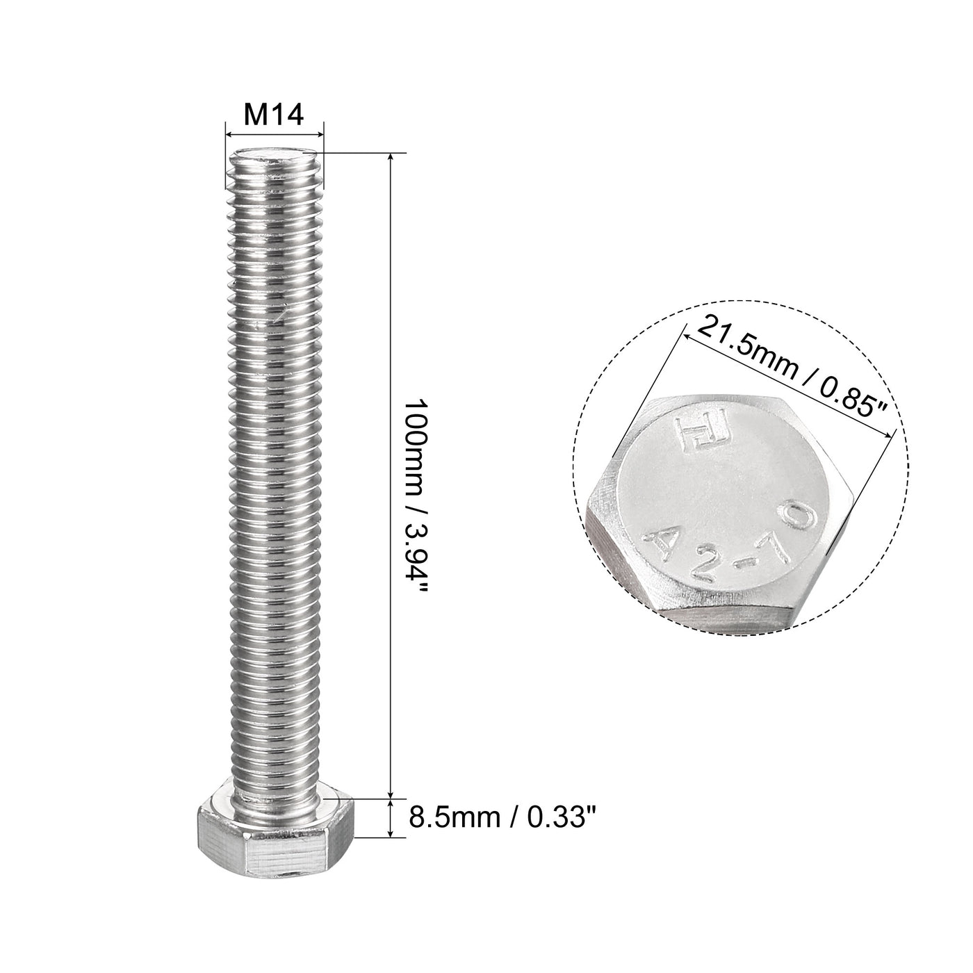 Harfington 4 pcs 304 Stainless Steel Hex Bolt