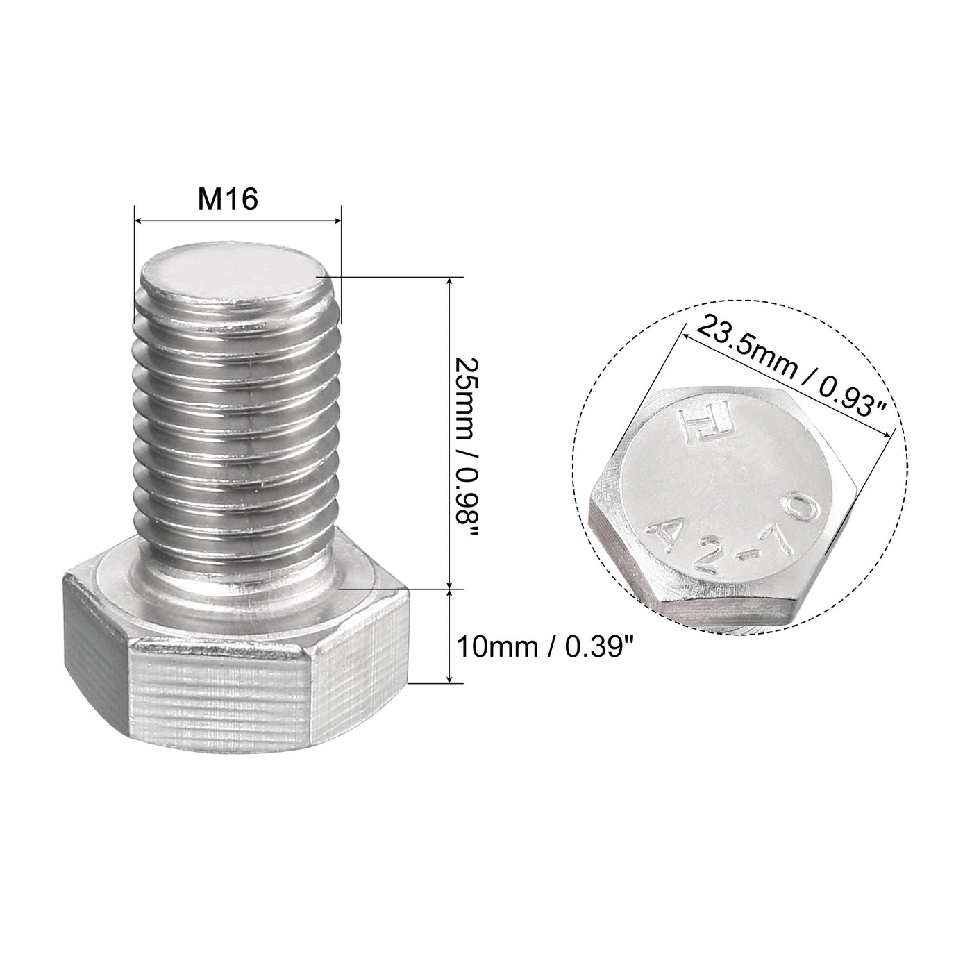 Harfington 4pcs Stainless Steel Hexagonal Head Screw Bolts