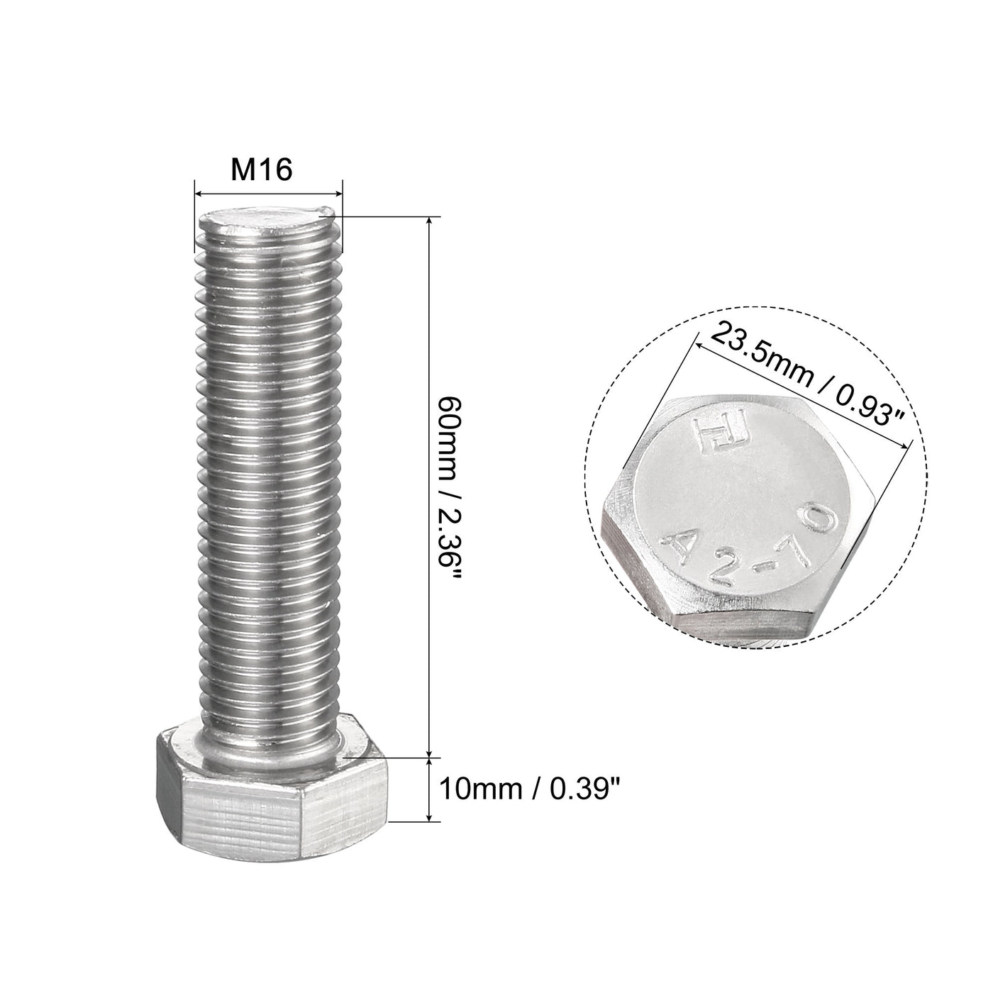 Harfington 4pcs Stainless Steel Hexagonal Head Screw Bolts