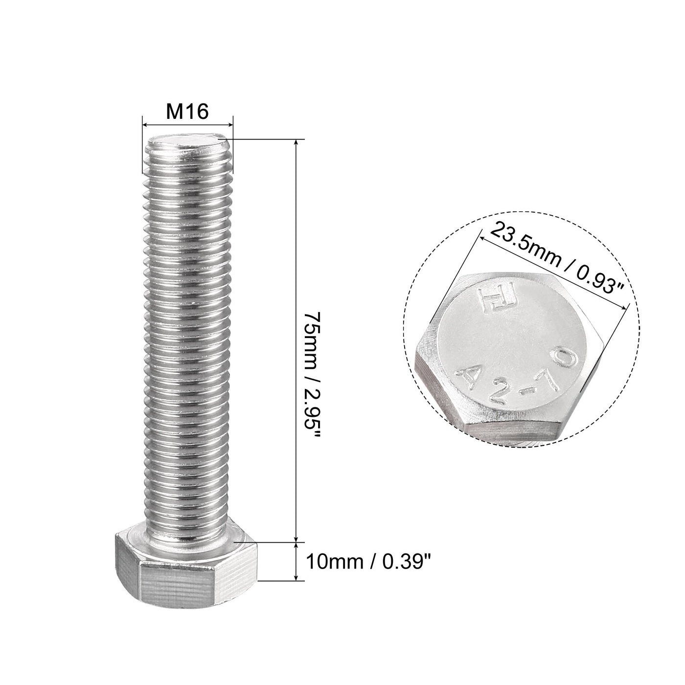 Harfington 4pcs Stainless Steel Hexagonal Head Screw Bolts