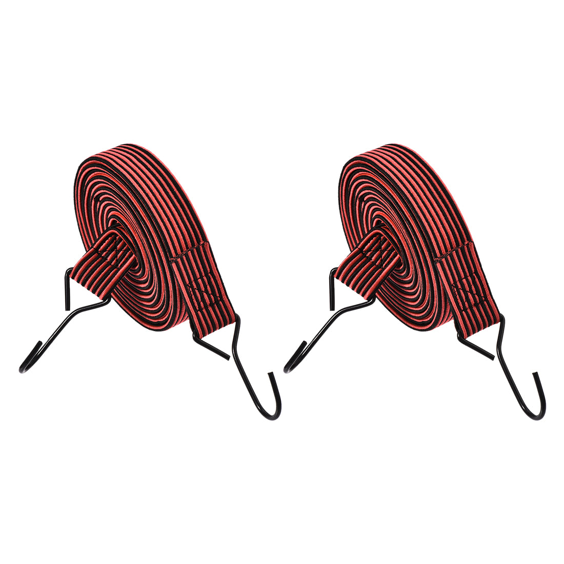 Harfington Flat Elastic Cord with Hook 3 Meters x mm Latex PP for Hand Carts Luggage Rack Cargo, 2 PCS
