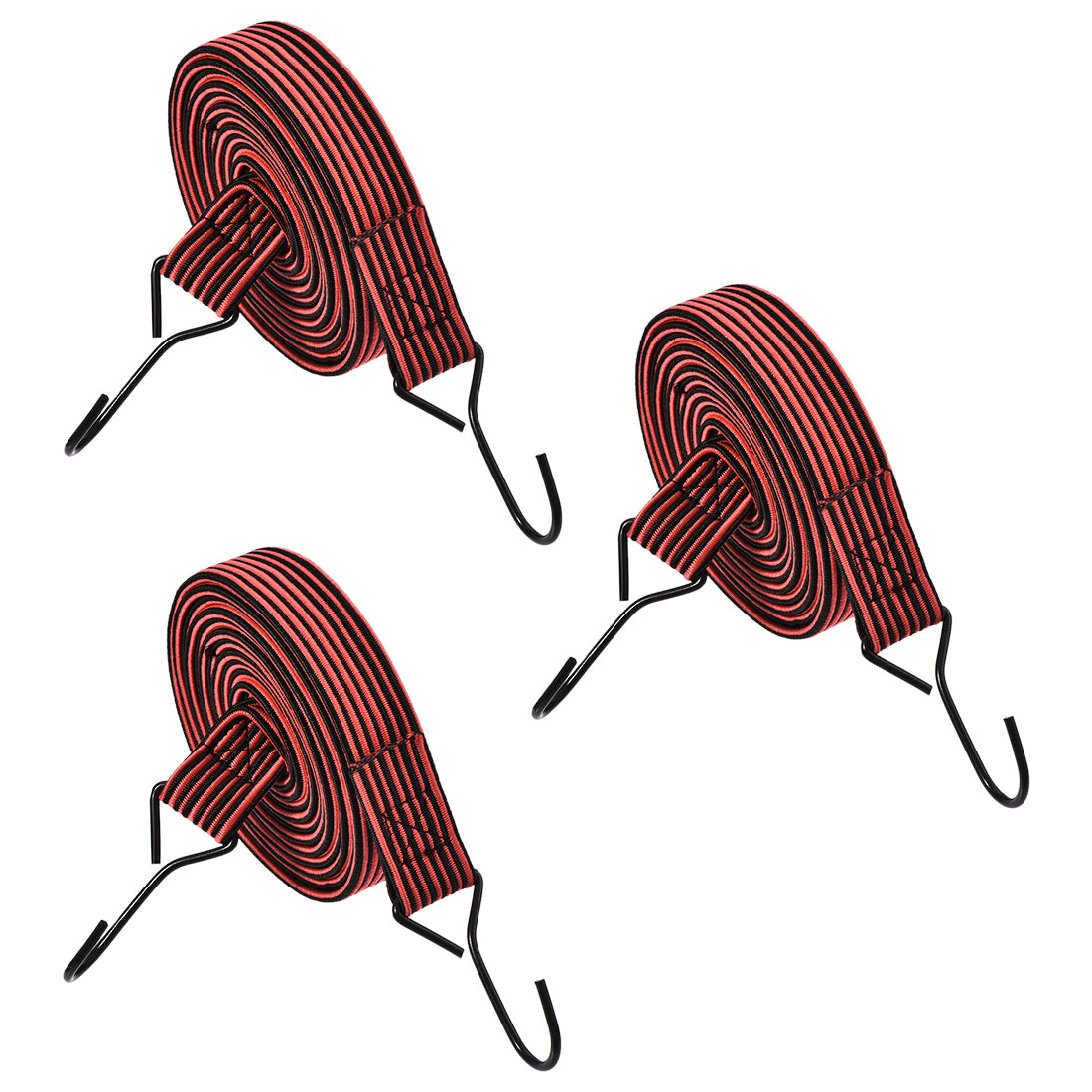 Harfington Flat Elastic Cord with Hook 3 Meters x 30mm Latex PP for Hand Carts Luggage Rack Cargo, 3 PCS