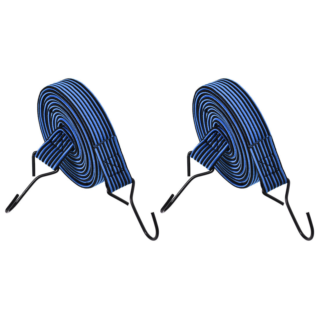 Harfington Flat Elastic Cord with Hook 3 Meters x mm Latex PP for Hand Carts Luggage Rack Cargo, 2 PCS