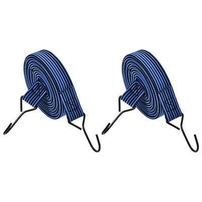 Harfington Flat Elastic Cord with Hook 3 Meters x mm Latex PP for Hand Carts Luggage Rack Cargo, 2 PCS