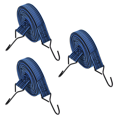 Harfington Flat Elastic Cord with Hook 3 Meters x 30mm Latex PP for Hand Carts Luggage Rack Cargo, 3 PCS