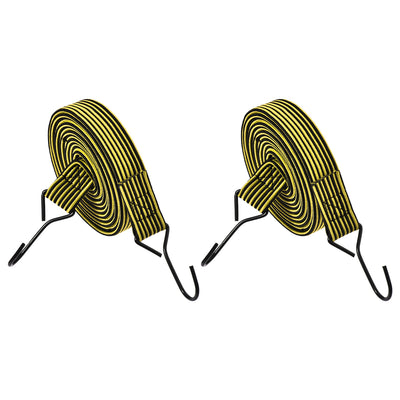 Harfington Flat Elastic Cord with Hook 3 Meters x mm Latex PP for Hand Carts Luggage Rack Cargo, 2 PCS