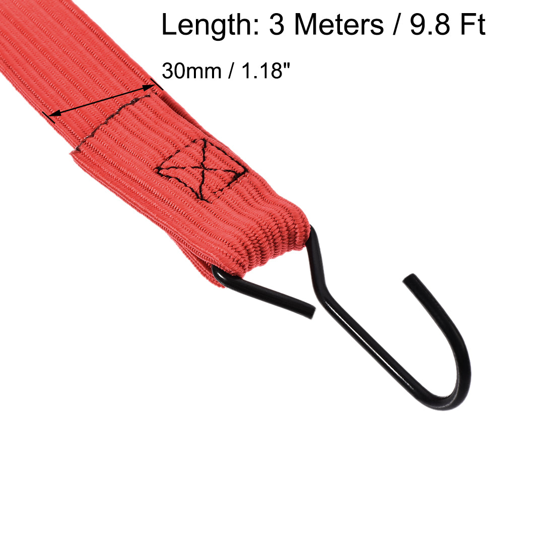 Harfington Flat Elastic Cord with Hook 3 Meters x 30mm Latex PP for Hand Carts Luggage Rack Cargo, 2 PCS