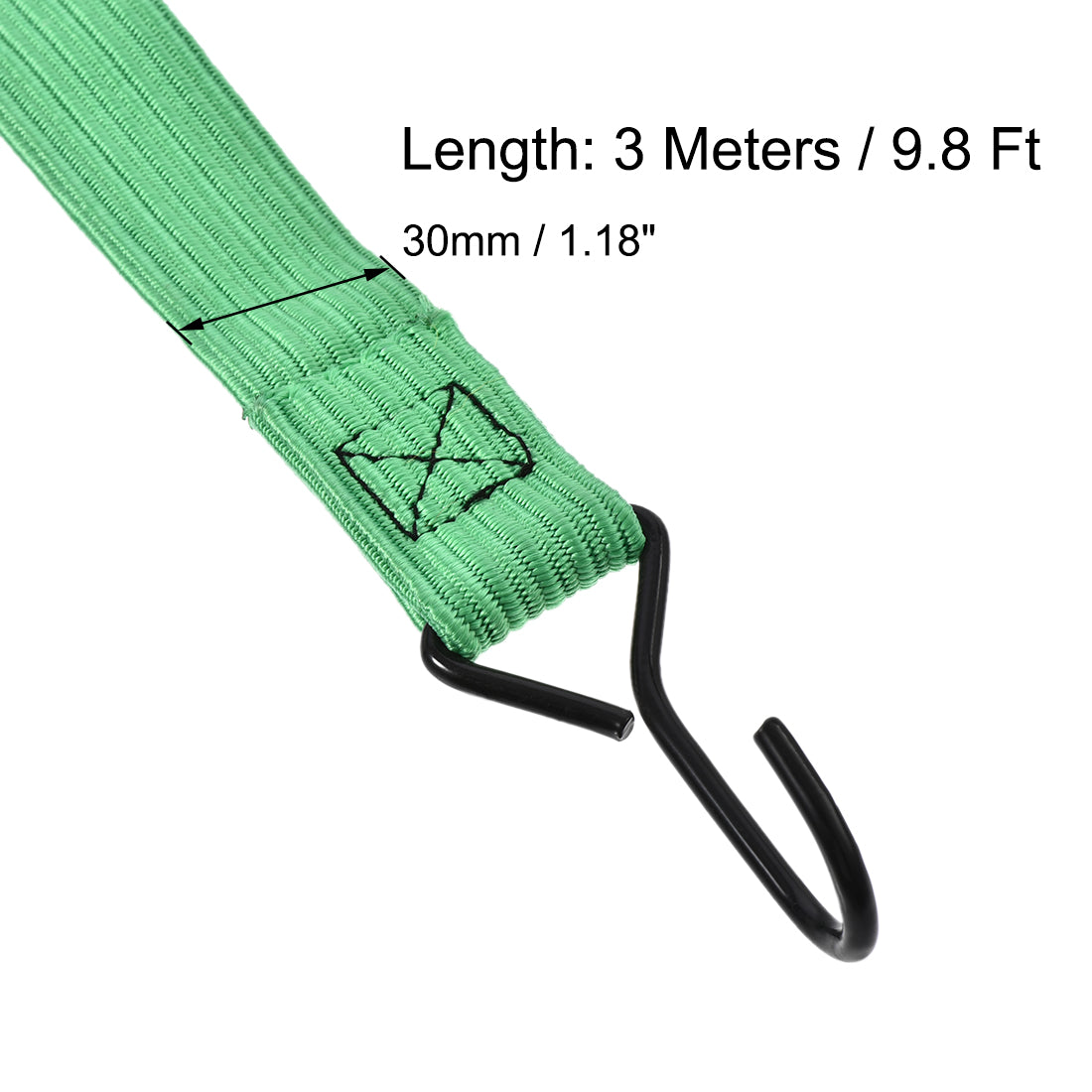 Harfington Flat Elastic Cord with Hook 3 Meters x 30mm Latex PP for Hand Carts Luggage Rack Cargo, 2 PCS