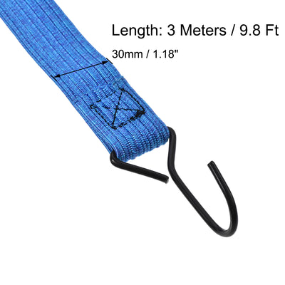 Harfington Flat Elastic Cord with Hook 3 Meters x 30mm Latex PP for Hand Carts Luggage Rack Cargo, 2 PCS