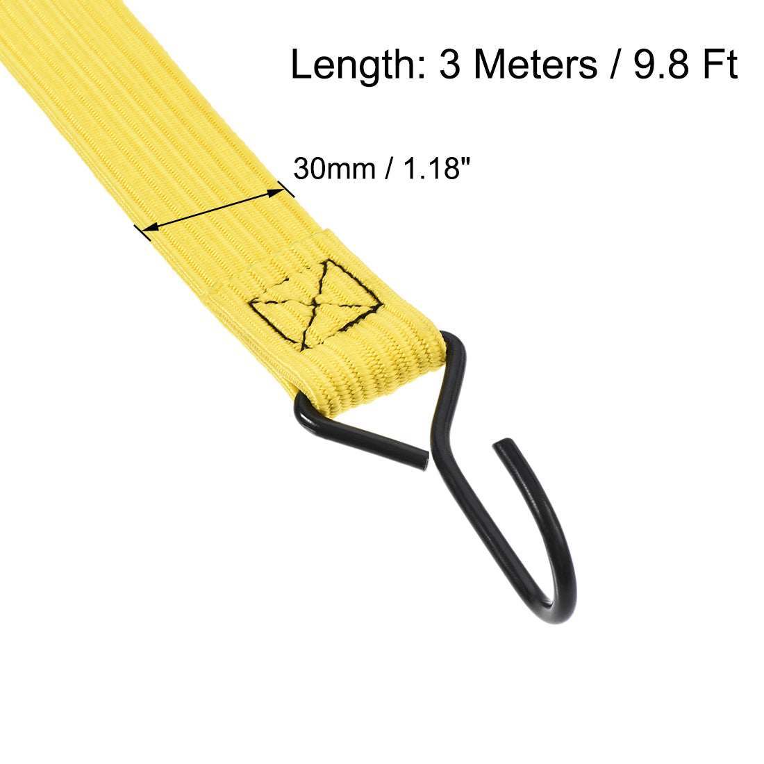 Harfington Flat Elastic Cord with Hook 3 Meters x 30mm Latex PP for Hand Carts Luggage Rack Cargo, 2 PCS