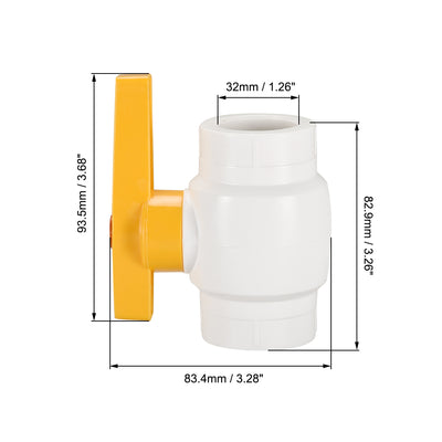Harfington Ball Valve, Diameter, Socket Type, for Control Water Flow, PPR White Yellow 2Pcs