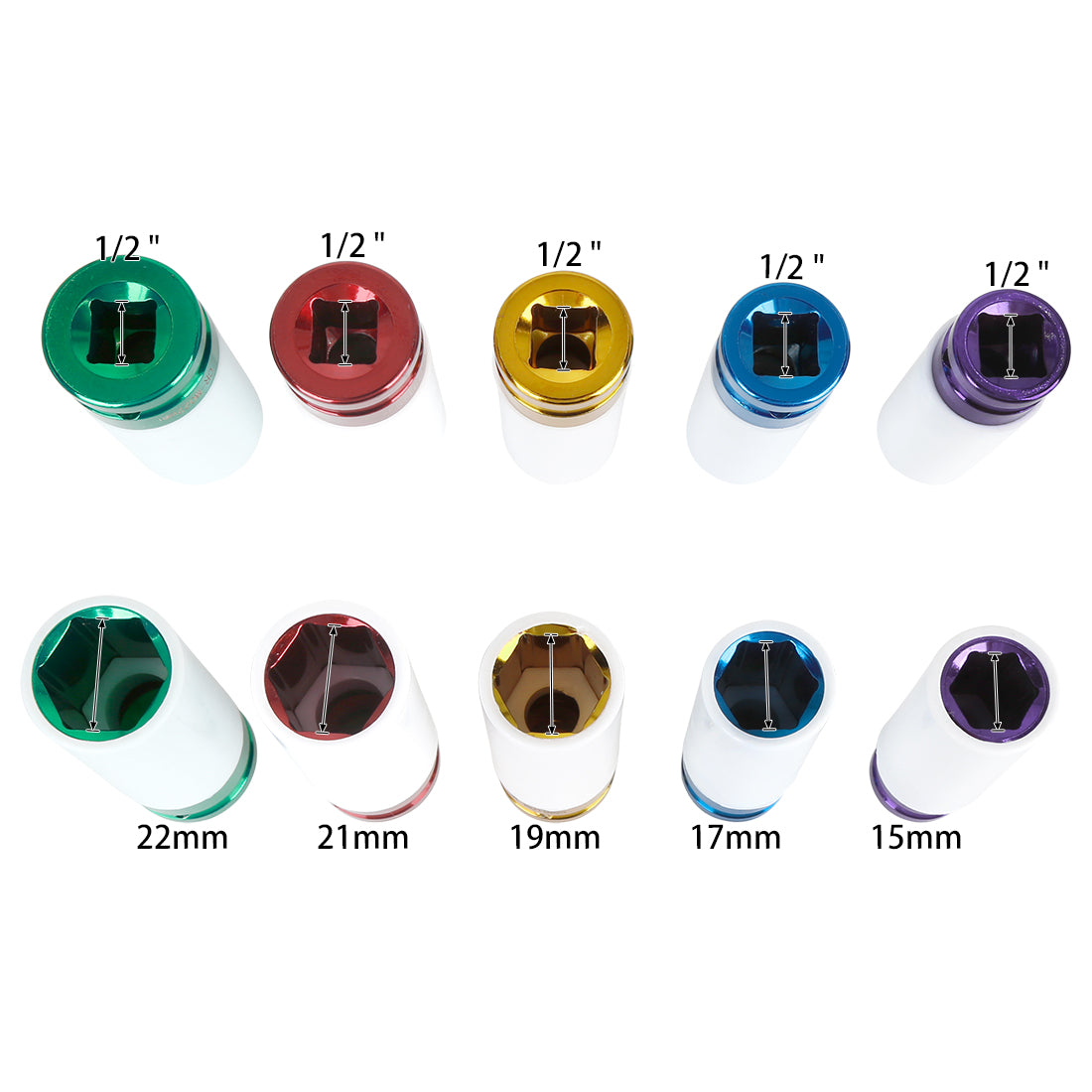 Harfington 5pcs 1/2'' Drive Impact Lug Nut Socket Set Wheel Sleeve Protection 15 17 19 21 22mm