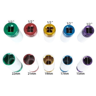 Harfington 5pcs 1/2'' Drive Impact Lug Nut Socket Set Wheel Sleeve Protection 15 17 19 21 22mm