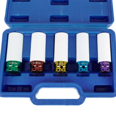 Harfington 5pcs 1/2'' Drive Impact Lug Nut Socket Set Wheel Sleeve Protection 15 17 19 21 22mm