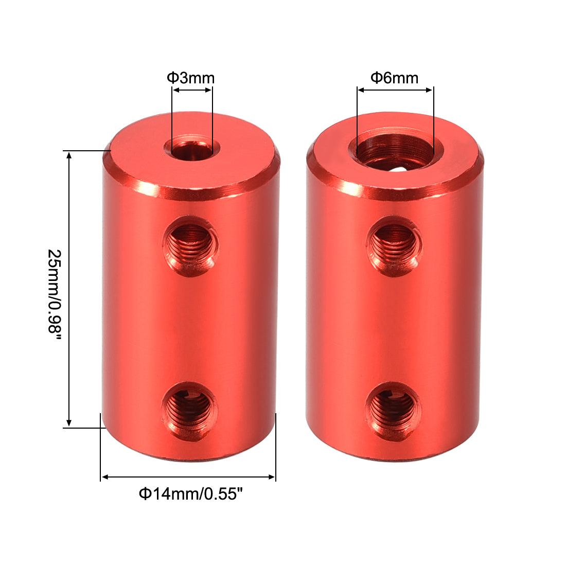 Harfington Rigid Coupling 25mm Length 14mm Diameter Aluminum Alloy Shaft Coupler Connector Red