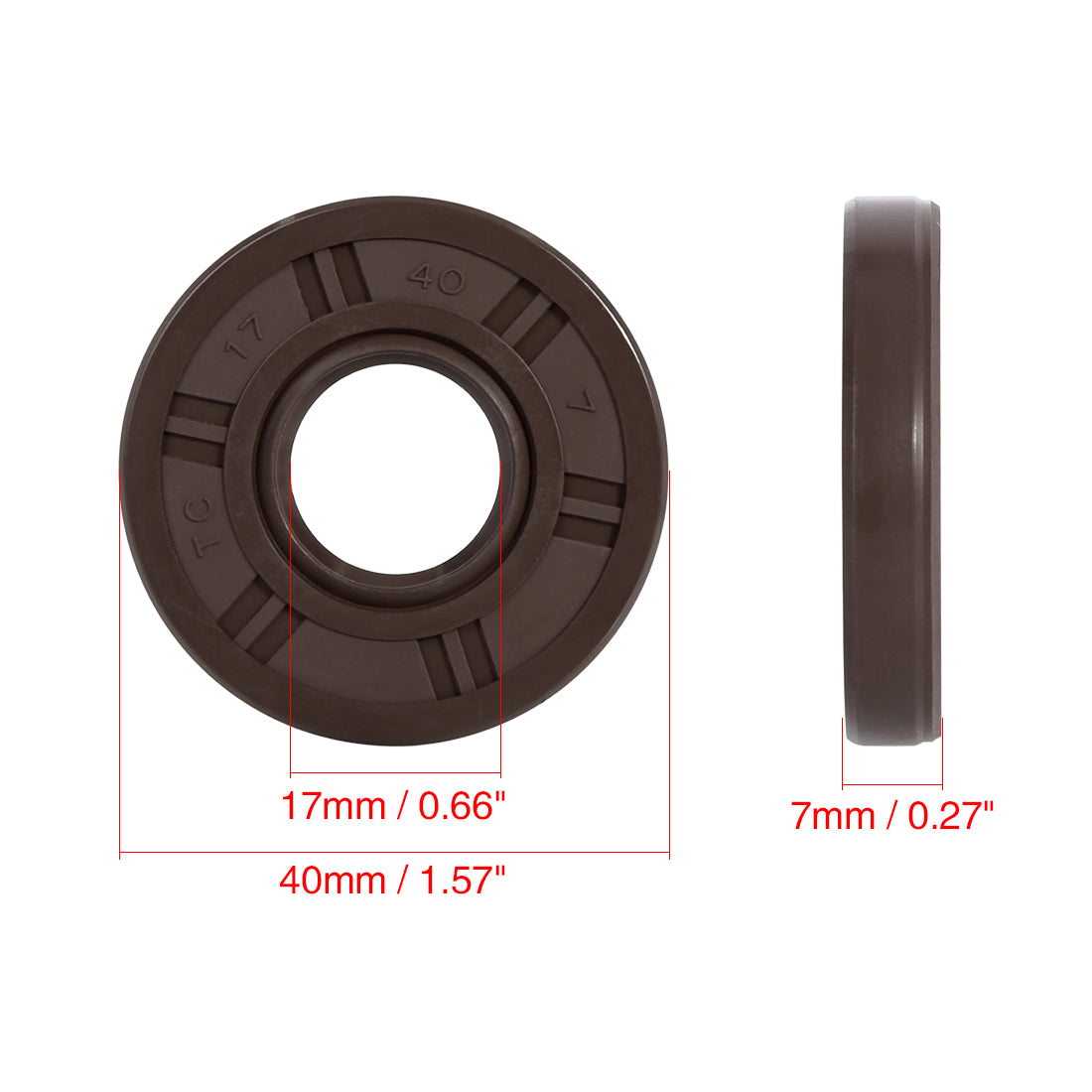Harfington 17mm x 40mm x 7mm Fluorine Rubber Double Lip TC Oil Shaft Seal Brown for Car