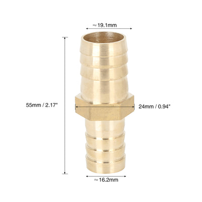 Harfington 19mm to 16mm Brass Barb Hose Straight Connector Adaptor Reducer Splicer Fitting