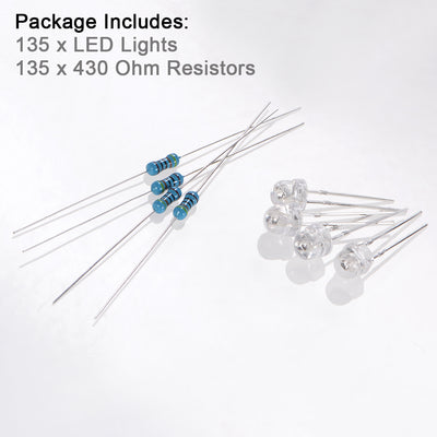 Harfington 135Set 5mm LED Diodes Kit with Resistors, 9 Colors Clear Straw Hat (for 6V-12V)