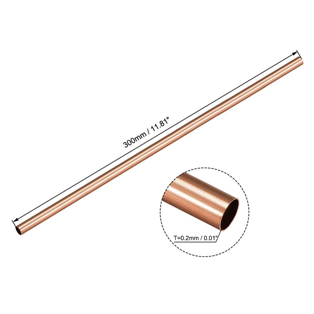 Harfington Copper Tube, 2mm 3mm 4mm 5mm 6mm 7mm OD x 0.2mm Wall Thickness 300mm Length Seamless Round Pipe Tubing, Pack of 6