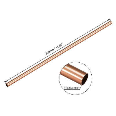 Harfington Copper Tube, 2mm 3mm 4mm 5mm 6mm 7mm OD x 0.2mm Wall Thickness 300mm Length Seamless Round Pipe Tubing, Pack of 6