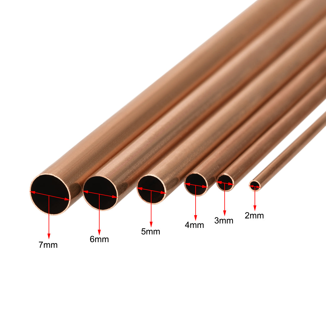 Harfington Copper Tube, 2mm 3mm 4mm 5mm 6mm 7mm OD x 0.2mm Wall Thickness 300mm Length Seamless Round Pipe Tubing, Pack of 6